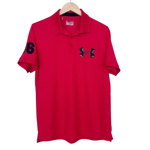 Under Armour Red Heatgear Short Sleeve Polo Sz M - Picture 1 of 7